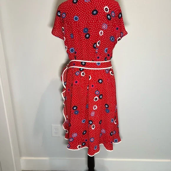 Modcloth Red Asymmetrical Dress with White and Blue Accents - Picture 3 of 4